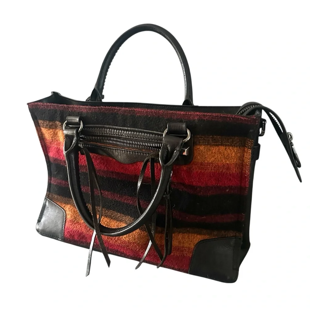 Rebecca Minkoff Regan Satchel Bag Purse Leather Wool‎ Stripe